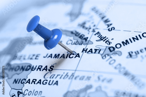 Location Jamaica. Blue pin on the map.