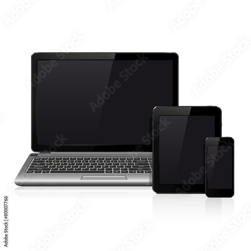 Realistic vector laptop, tablet computer and smartphone template