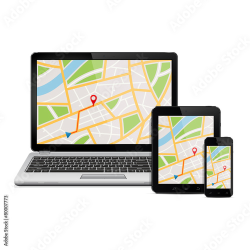 Navigation Concept. Digital devices with gps navigation map