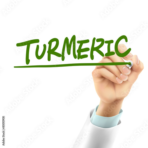 doctor writing turmeric word