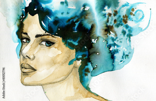 abstract watercolor illustration depicting a portrait of a woman