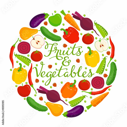Fruits and vegetables lettering