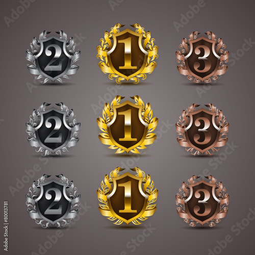 Set of luxury golden vector shields