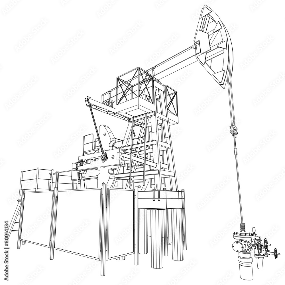 Oil pump jack. Vector rendering of 3d