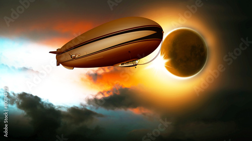 Sonnenfinsternis, Zeppelin, Luftschiff am Himmel
