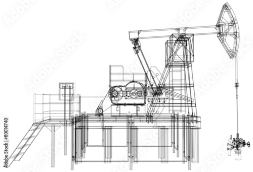 Oil pump jack. Vector rendering of 3d