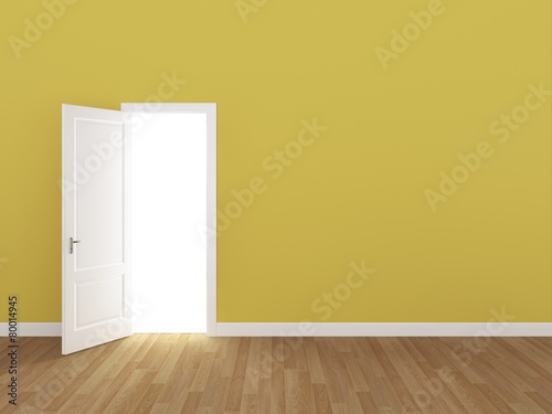 door open on lemon yellow wall  3d 