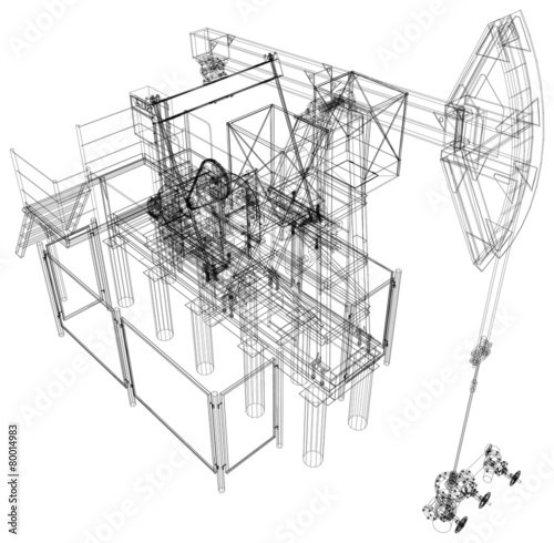 Oil pump jack. Vector rendering of 3d