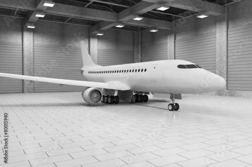 Modern Hangar 3D Interior with Modern Airplane Inside