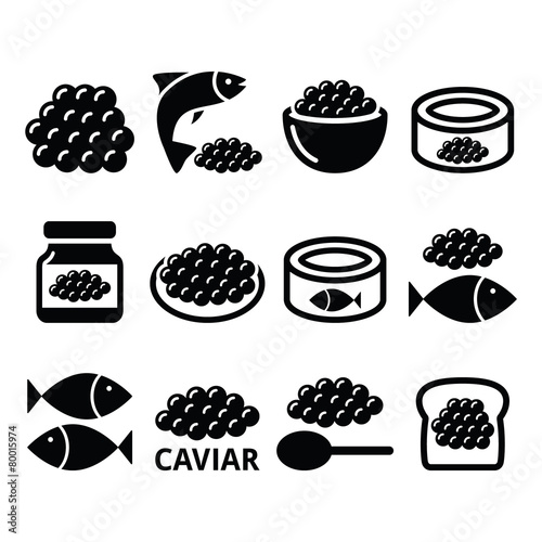 Caviar, roe, fish eggs icons set