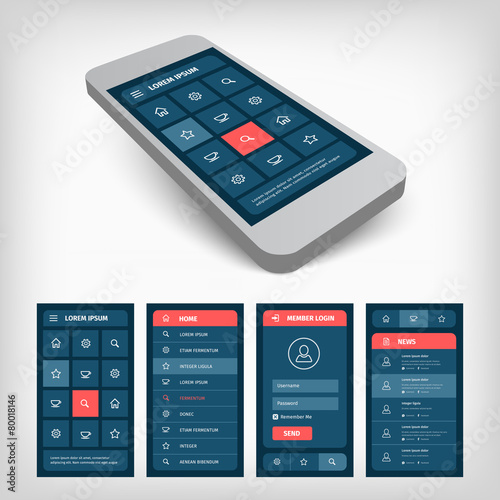 set of blue ui mobile design