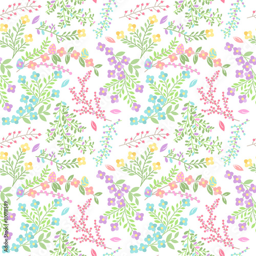Vector Seamless Tileable Easter Background Pattern with Flowers