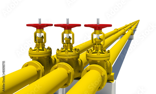 Three yellow pipes with valves