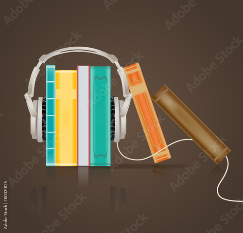 audio books concept with headphones on brown