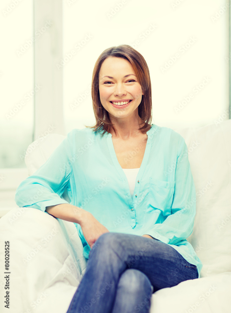 smiling woman at home smiling woman at home