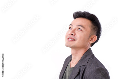 man looking up to blank space