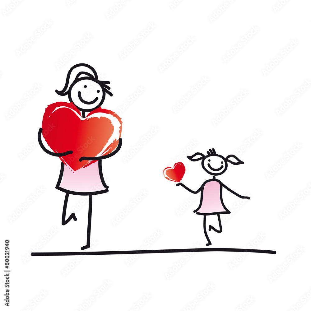 Obraz premium Muttertag - Frau und Mädchen mit Herzen