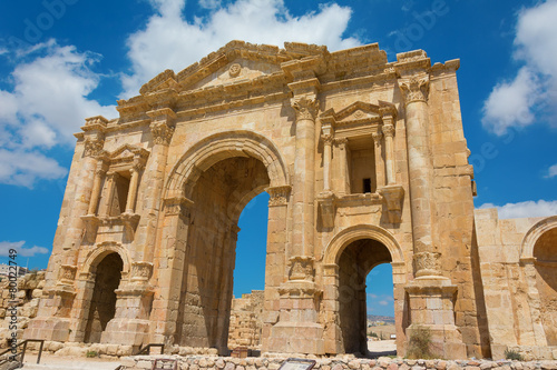 The Arch of Hadrian at Jersah in Jordan showing the front view