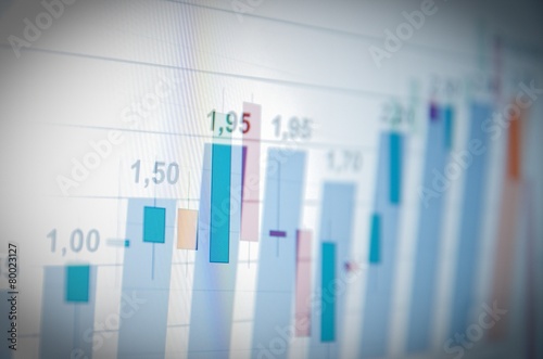Billede på lærred Financial statements review charts on PC screen.