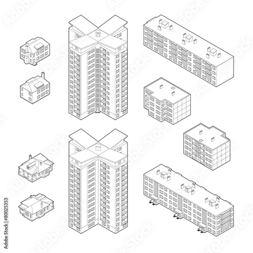 Black and White Isometric Dwelling Buildings