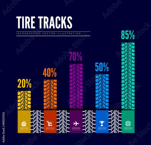 Tire tracks infographics background