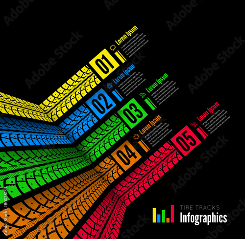 Tire tracks infographics background
