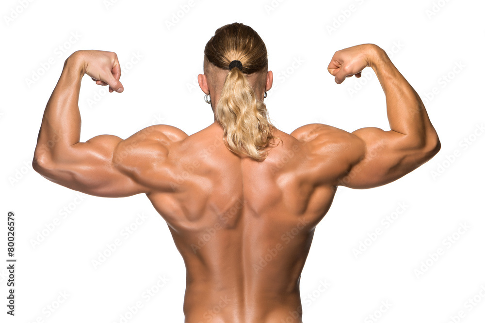 Attractive male body builder on white background Attractive male body builder on white background
