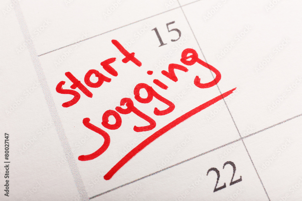 Written plan Start Jogging on calendar page background