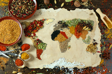Acrylglasbilder Gewürze Weltkarte aus orientalischen Gewürzen  © Africa Studio