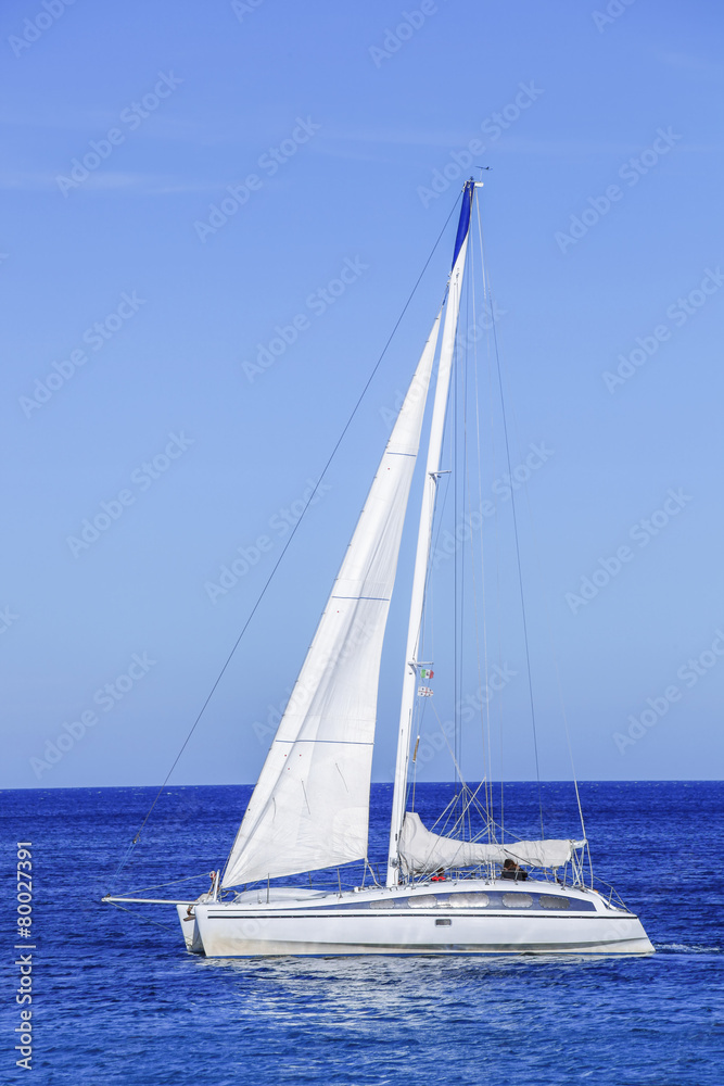  Yacht sailing in open azure sea