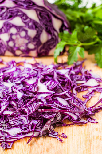 Portion of Red and parsley Coleslaw on white background