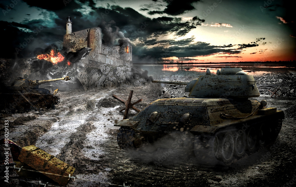 Tank attack captured area - obrazy, fototapety, plakaty 
