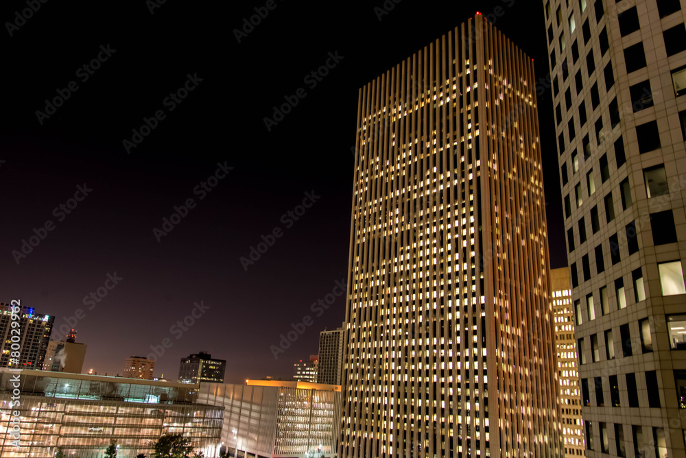 Downtown Houston buildings at night