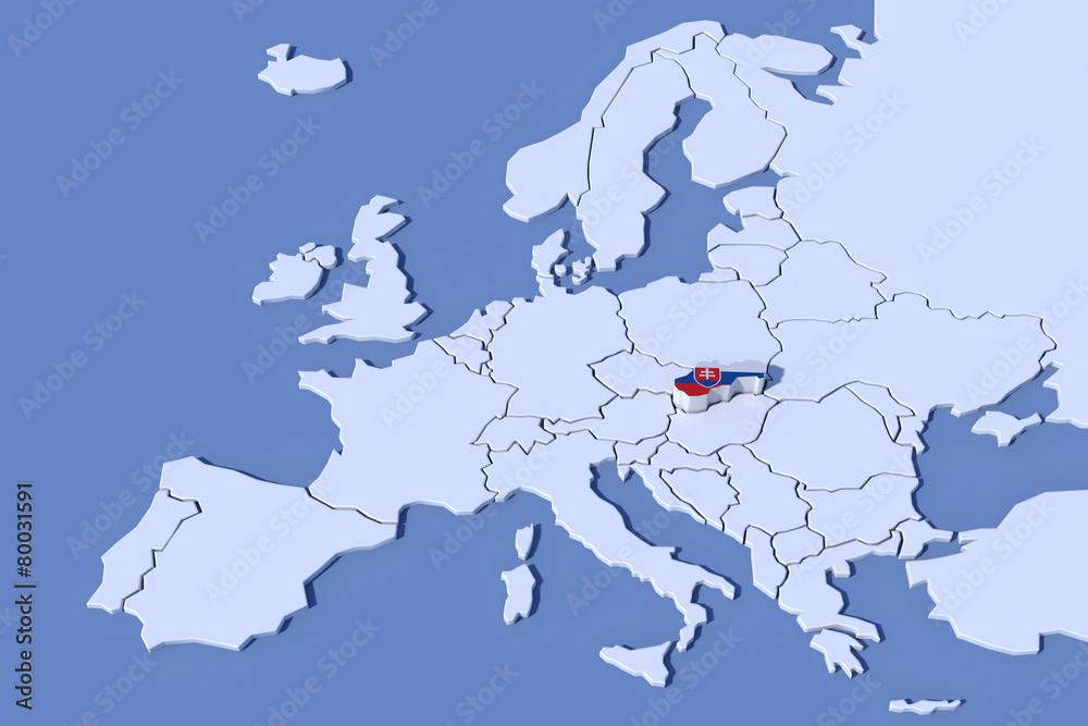Mappa Europa 3D con rilievo colori  Slovacchia