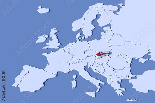 Mappa Europa 3D con rilievo colori Slovacchia