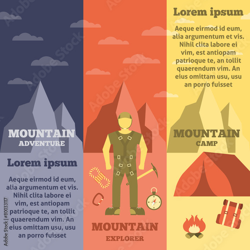 Mountain climber equipment banners set