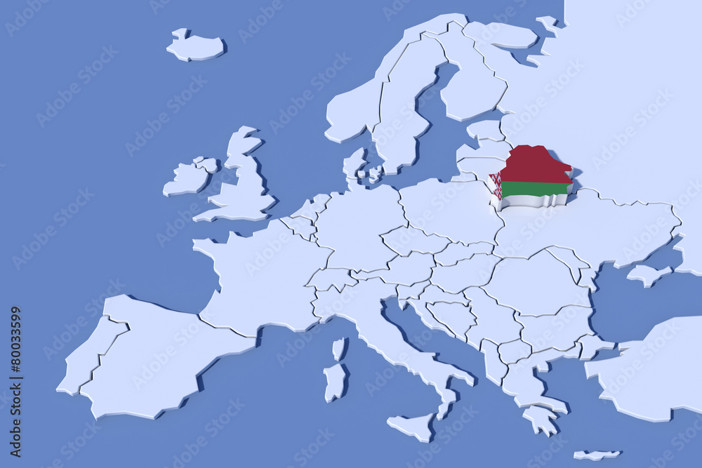 Mappa Europa 3D con rilievo colori  Bielorussia