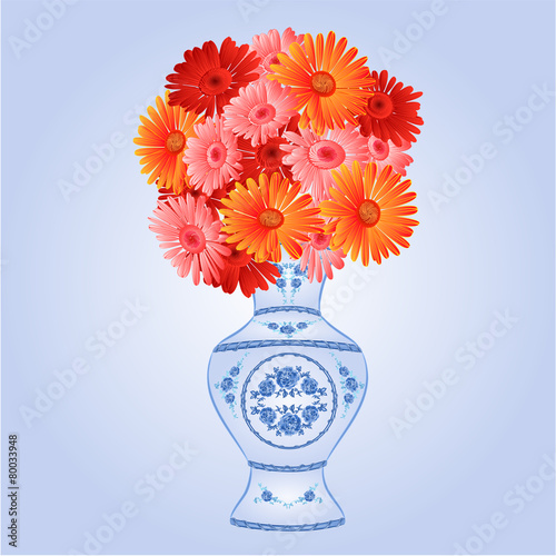 Gerbera in faience vase festive background vector