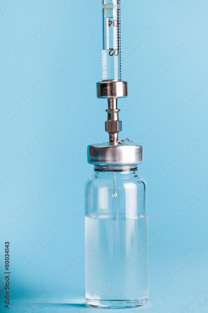 vial medicines and syringe close-up