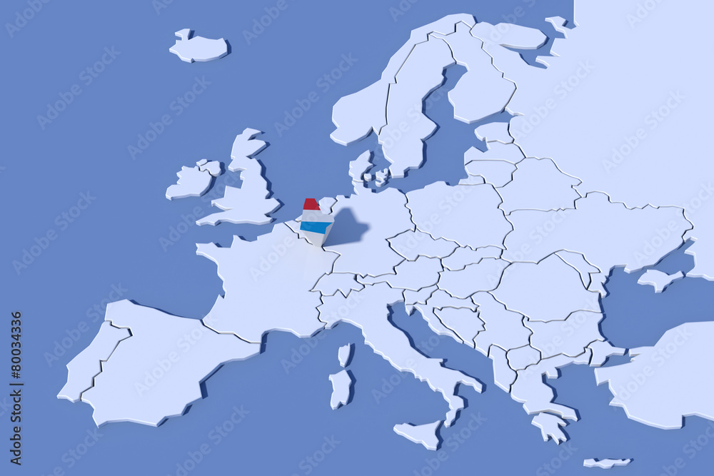 Fototapeta premium Mappa Europa 3D con rilievo colori Lussemburgo