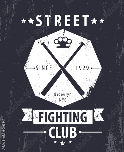 Street Fighting Club grunge vintage emblem with crossed bats