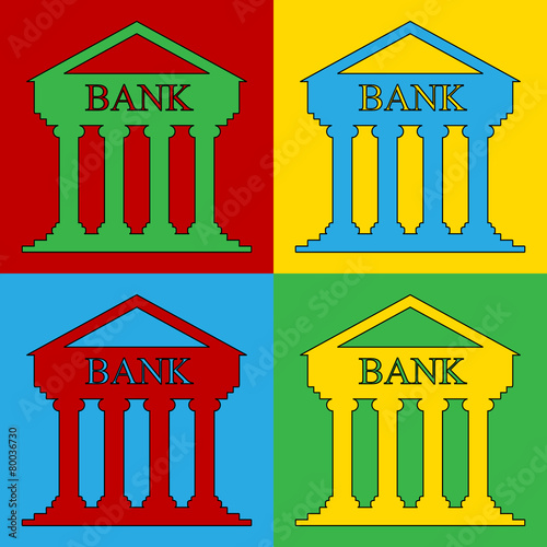 Pop art bank symbol icons.