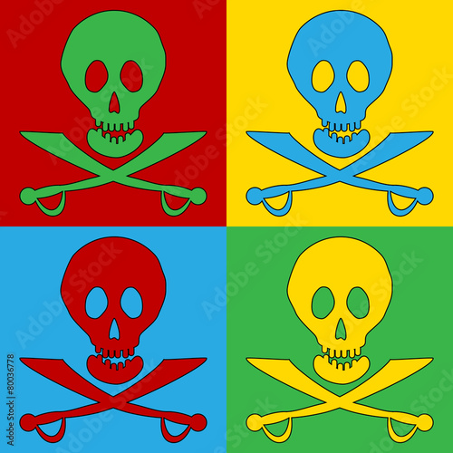 Pop art Jolly Roger symbol icons.