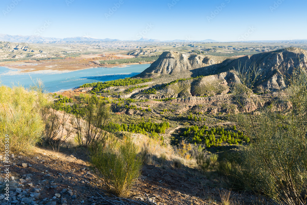 Landscape with  reservoir near Baza - obrazy, fototapety, plakaty 