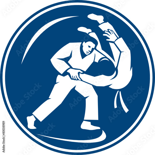 Judo Combatants Throw Circle Icon