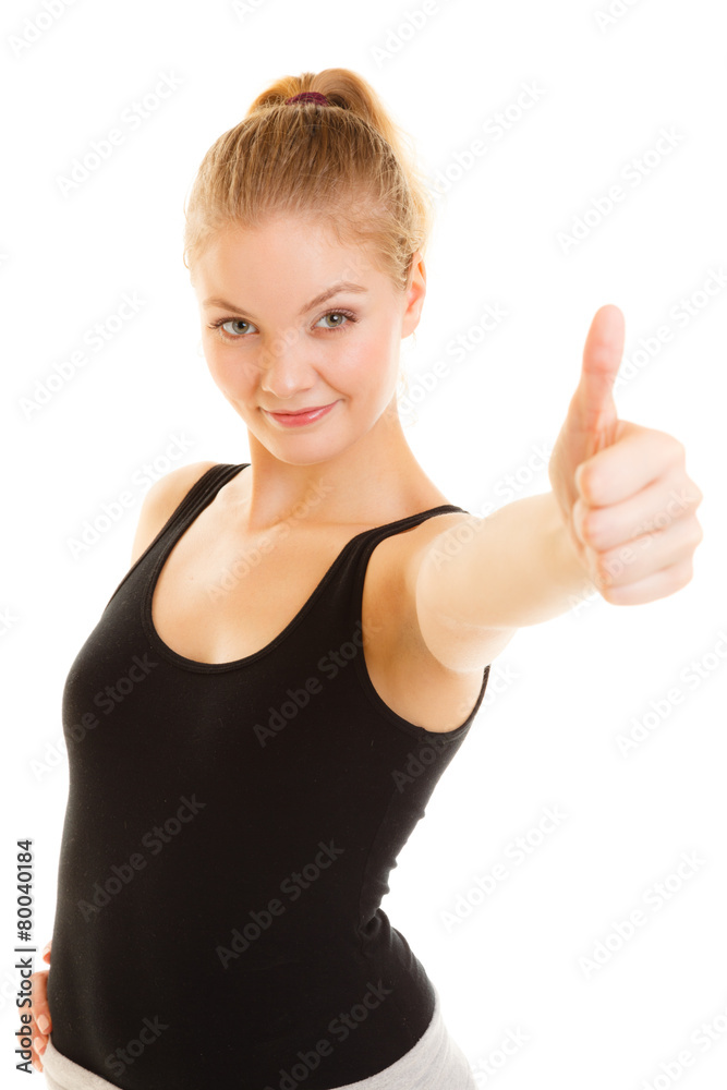 fitness sport woman thumb up sign hand gesture. fitness sport woman thumb up sign hand gesture.