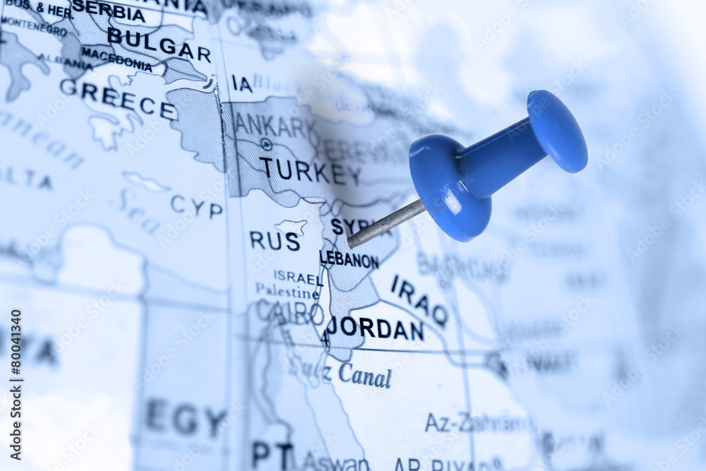 Naklejka premium Location Syria. Blue pin on the map.
