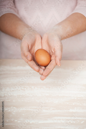 Close up photo of egg in female hands