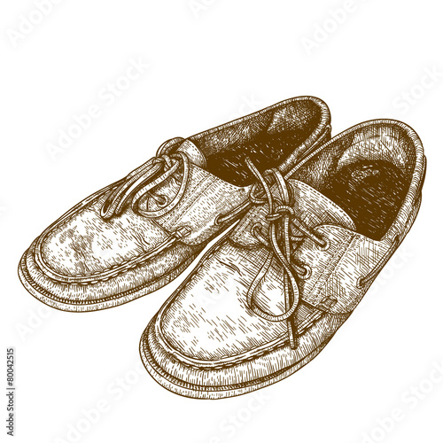 engraving  illustration of old shoes