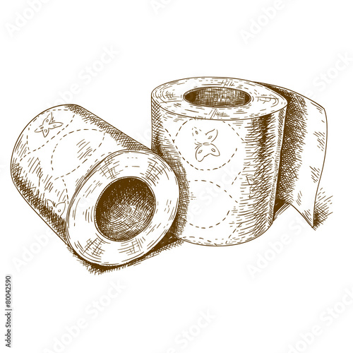 engraving antique illustration of toilet paper